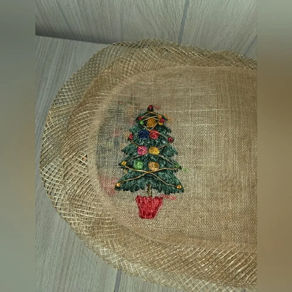 Vtg Christmas Tree Woven Raffia Oval Placemats Coasters Napkins Holiday Boho